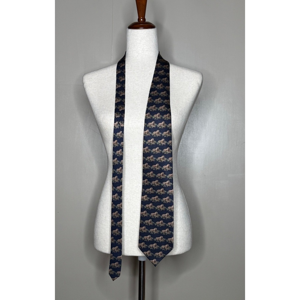 Frontier Neckties Running Horses Silk Tie Navy‎ Western Ranch Equestrian USA